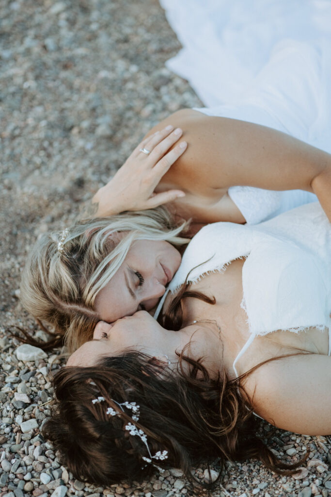 intimate romantic photography of newlyweds on the beach