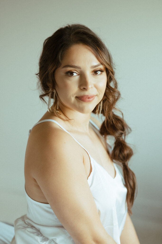editorial bridal portrait during the getting ready process