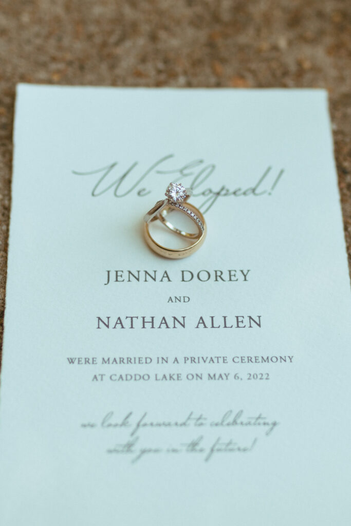 wedding invitations with engagement ring and wedding band