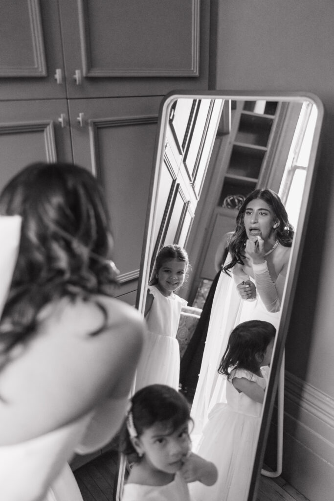 Bride getting ready in the bridal suite at the halifax club