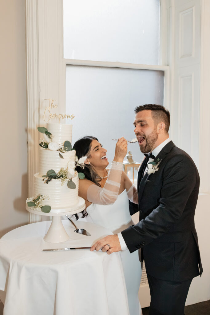 Bride and groom during speeches in the dining room at The Halifax Club