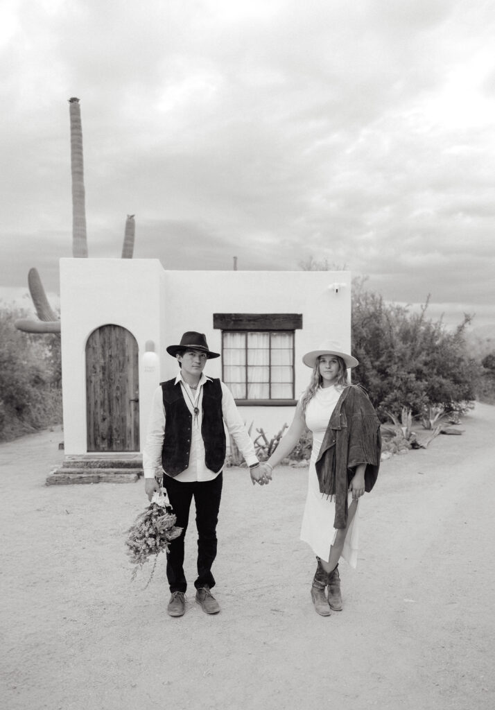 Desert adventure elopement in Tucson, Arizona at the Joshua Tree House wedding venue - Saguaro National Park